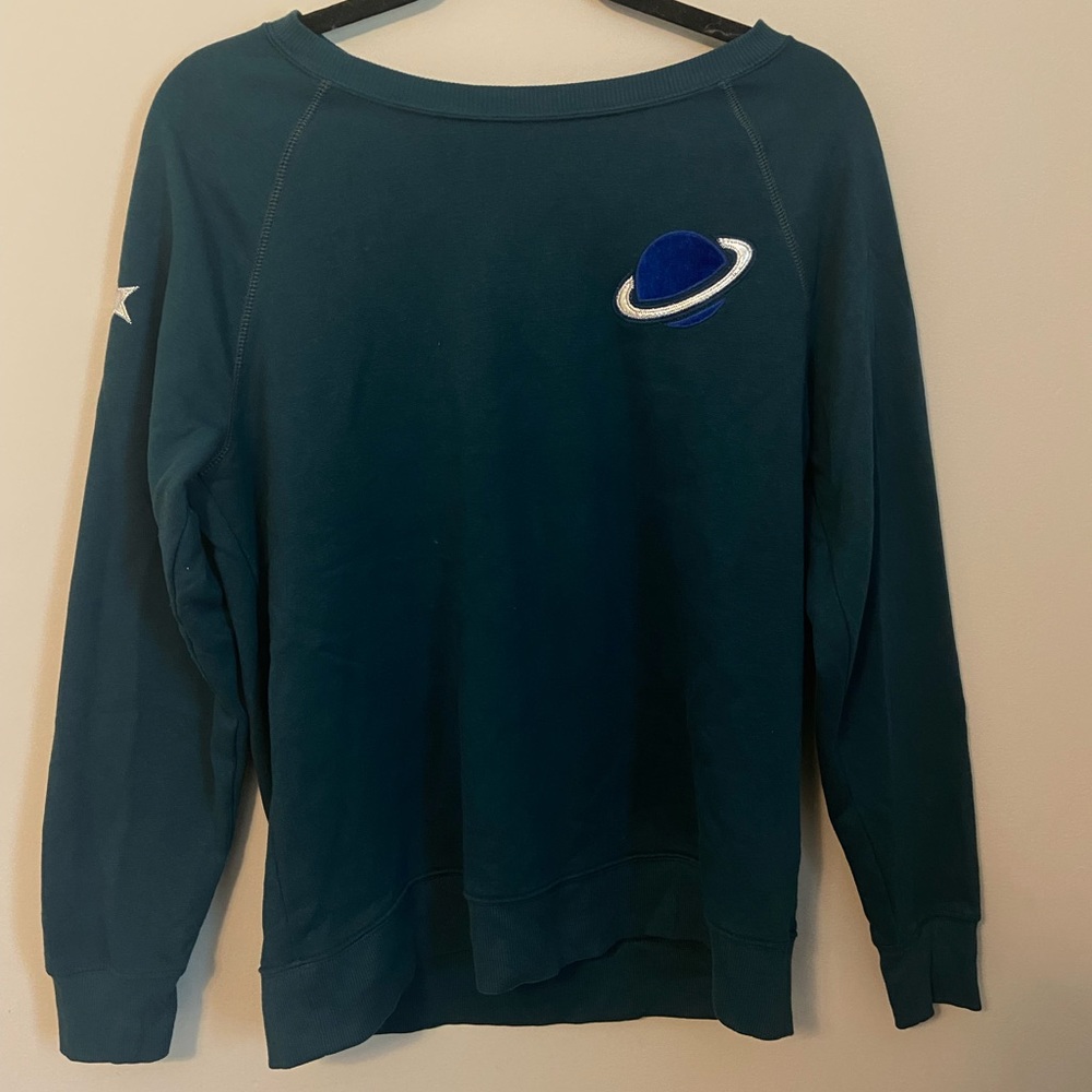 NWOT Old Navy Sweatshirt With Planet And Stars Embroidery - Dark Green